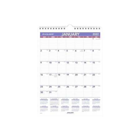 AT-A-GLANCE At a Glance AAGPM128 8 x 11 in. Monthly Wall Calendar with Ruled Daily Blocks PM1-28